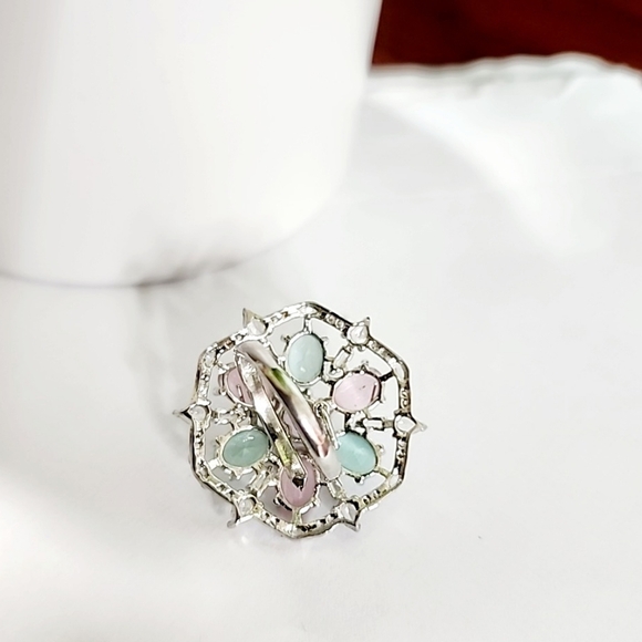 Indian AD Bollywood Multicolor American Diamond CZ adjustable ring - Picture 4 of 4